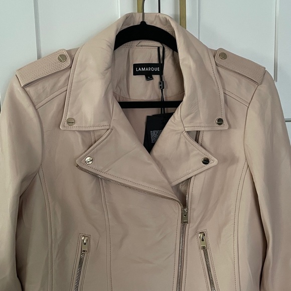 Lamarque Donna Leather Biker Jacket in Ballet Pink Size XL - Picture 2 of 16